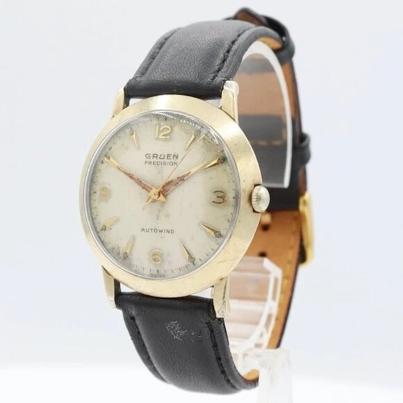 Vintage Gruen Precision Arrows Men's Automatic Wristwatch Swiss Steel & 10k GF